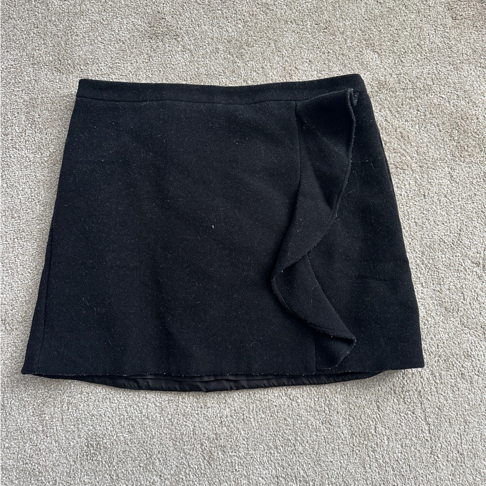 Black ruffle wool jcrew skirt
